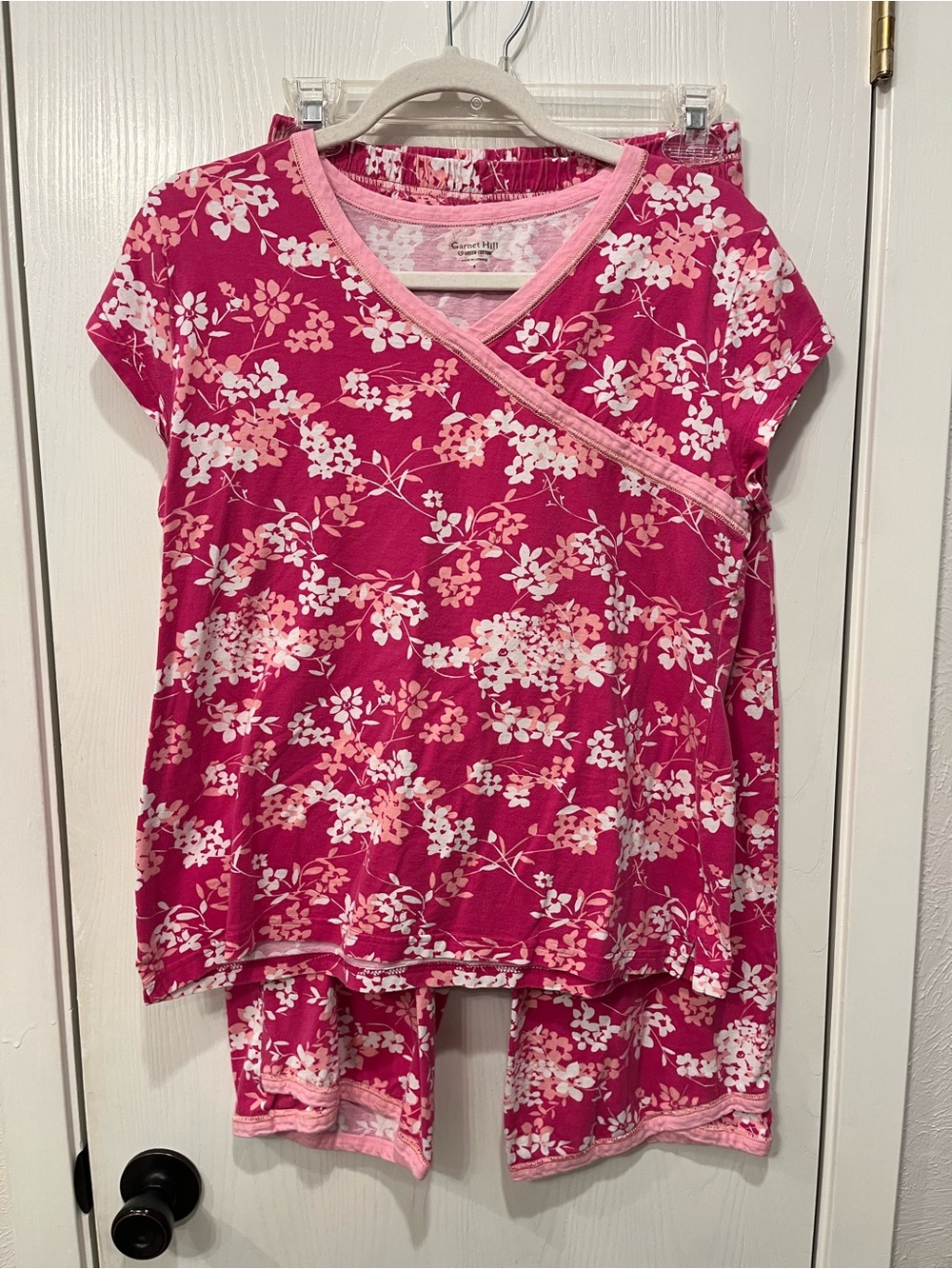 Garnet Hill Asian Wrap Pajamas Organic Cotton Pajamas SS Top Pants Set Small